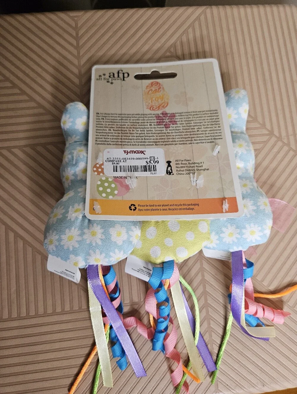 NEW All For Paws Bunny Ribbon Cat Toys - Pastel Blue, Pink, Yellow